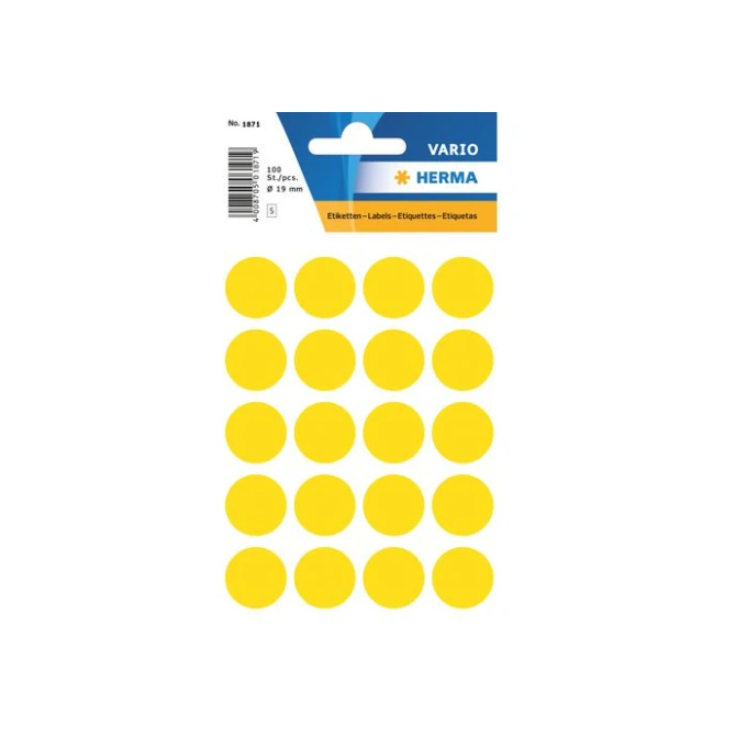 HERMA Markeer punten diameter 19 mm rond geel (pak 100 stuks) HERMA Markeer punten diameter 19 mm rond geel (pak 100 stuks)