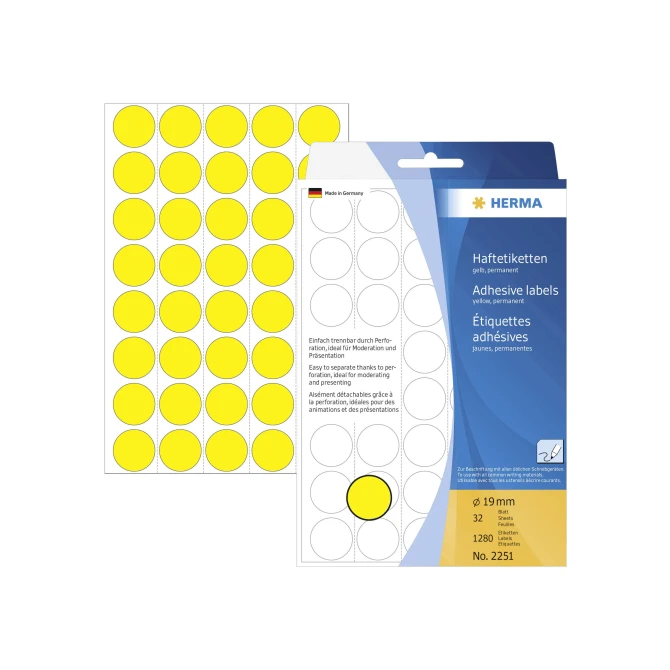 Herma Markeer punten diameter 19 mm rond geel (pak 1280 stuks) Herma Markeer punten diameter 19 mm rond geel (pak 1280 stuks)