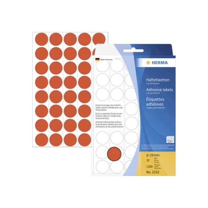 Herma Markeer punten diameter 19 mm rond rood (pak 1280 stuks) Herma Markeer punten diameter 19 mm rond rood (pak 1280 stuks)