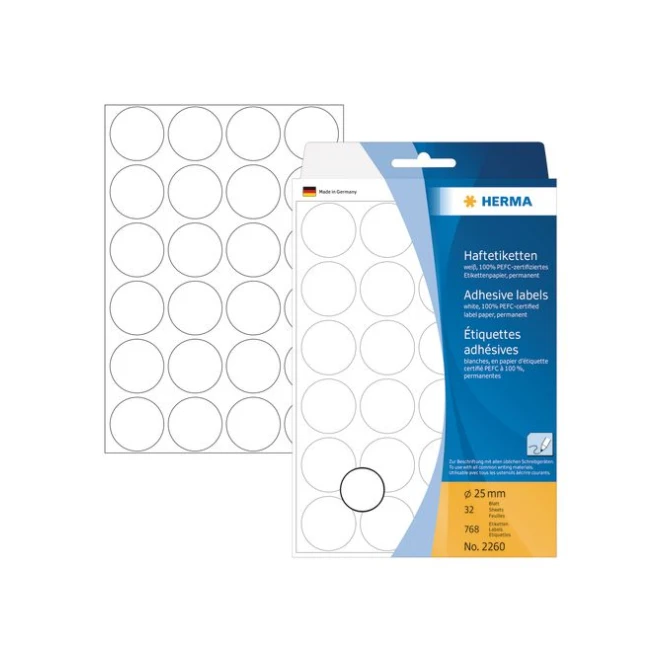 HERMA Markeer punten diameter 25 mm rond wit (pak 768 stuks) HERMA Markeer punten diameter 25 mm rond wit (pak 768 stuks)