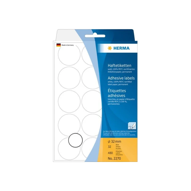 Herma Markeer punten diameter 32 mm rond wit (pak 480 stuks) Herma Markeer punten diameter 32 mm rond wit (pak 480 stuks)