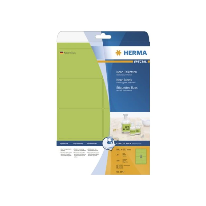 HERMA Neon etiketten 99x68mm neon-groen (pak 160 stuks) HERMA Neon etiketten 99x68mm neon-groen (pak 160 stuks)