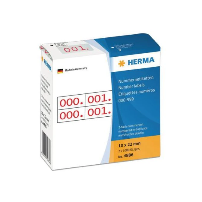 HERMA Nummer etiketten 10x22mm opdruk rood (pak 1000 stuks) HERMA Nummer etiketten 10x22mm opdruk rood (pak 1000 stuks)