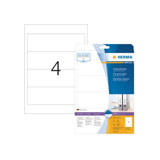 HERMA Ordneretiketten 192x59 mm wit (pak 100 stuks) HERMA Ordneretiketten 192x59 mm wit (pak 100 stuks)