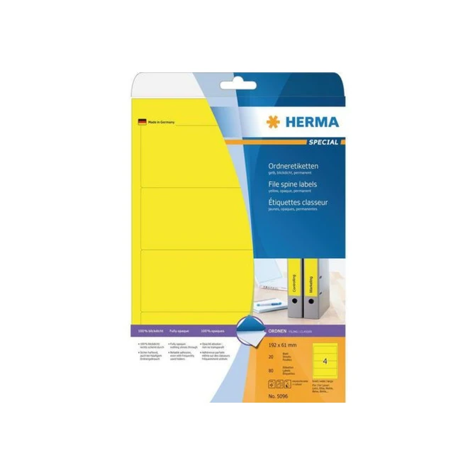 Herma Ordneretiketten 192x61 mm geel (pak 80 stuks) Herma Ordneretiketten 192x61 mm geel (pak 80 stuks)