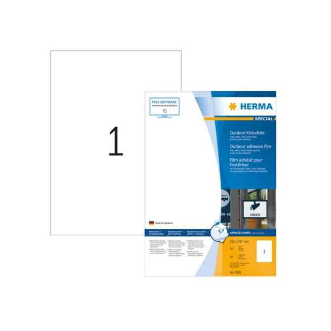 HERMA Outdoor folie-etiketten met rechte hoeken 210x297 mm (pak 50 stuks) HERMA Outdoor folie-etiketten met rechte hoeken 210x297 mm (pak 50 stuks)