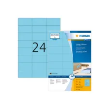 HERMA Permanent gekleurd papieretiket 70 x 37 mm 100 vellen 24 etiketten per A4-vel blauw (pak 2400 stuks) HERMA Permanent gekleurd papieretiket 70 x 37 mm 100 vellen 24 etiketten per A4-vel blauw (pak 2400 stuks)