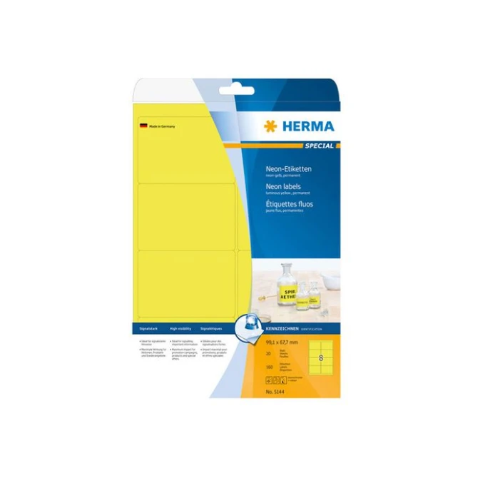 HERMA Permanent papieretiket fluorescerend 991 x 677 mm 20 vellen 8 etiketten per A4-vel neongeel (pak 160 stuks)