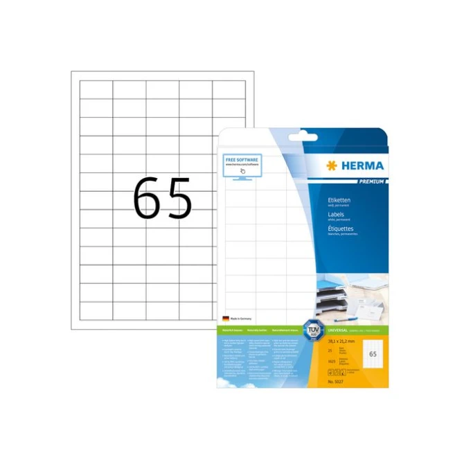 HERMA Premium Permanent Papieretiket 381 x 212 mm Rechte Hoek Wit (pak 1625 stuks)