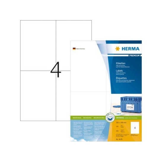 Herma Premium permanent papieretiket 105 x 148 mm 100 vellen 4 etiketten per A4-vel wit (pak 400 stuks)