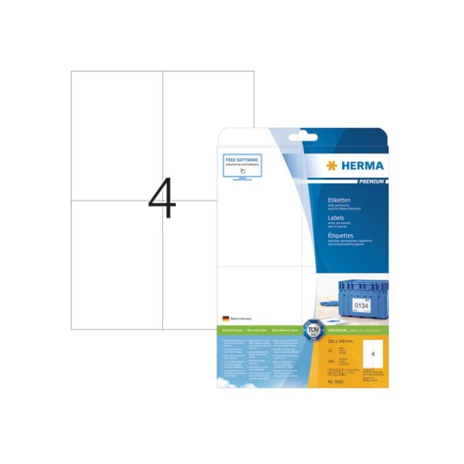 HERMA Premium permanent papieretiket 105 x 148 mm rechte hoek wit (pak 100 stuks)