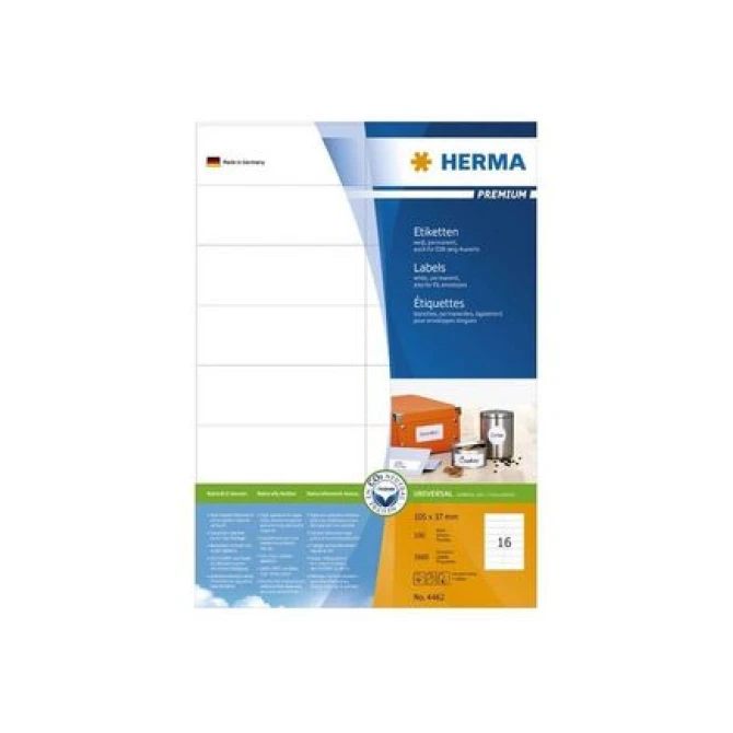 HERMA Premium permanent papieretiket 105 x 37 mm 100 vellen 16 etiketten per A4-vel wit (pak 1600 stuks)