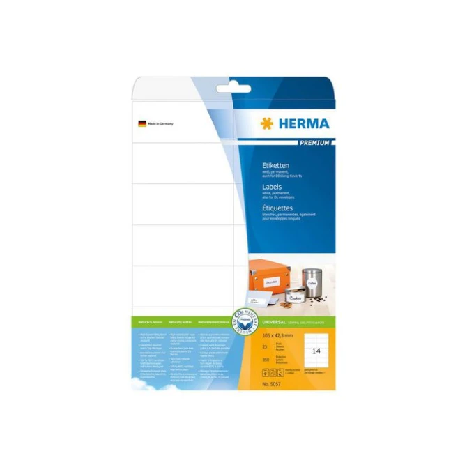 HERMA Premium permanent papieretiket 105 x 423 mm rechte hoek wit (pak 350 stuks)