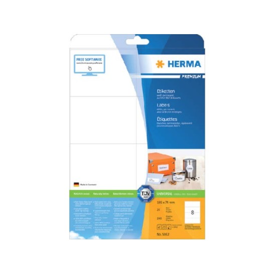 Herma Premium permanent papieretiket 105 x 74 mm rechte hoek wit (pak 1600 stuks)