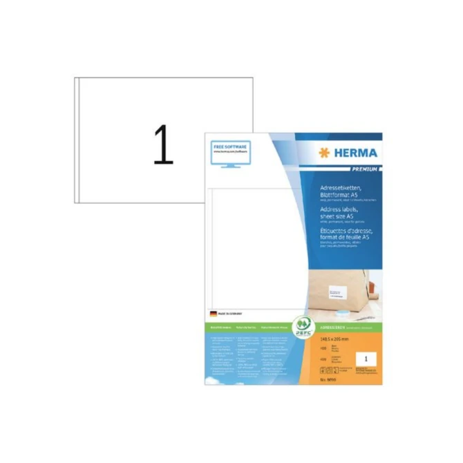 HERMA Premium permanent papieretiket 1485 x 205 mm 400 vellen 1 etiket per A5-vel wit (pak 400 stuks) HERMA Premium permanent papieretiket 1485 x 205 mm 400 vellen 1 etiket per A5-vel wit (pak 400 stuks)