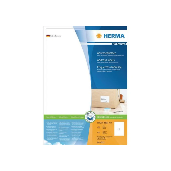 HERMA Premium permanent papieretiket 1996 x 2891 mm 100 vellen 1 etiket per A4-vel wit (pak 100 stuks)