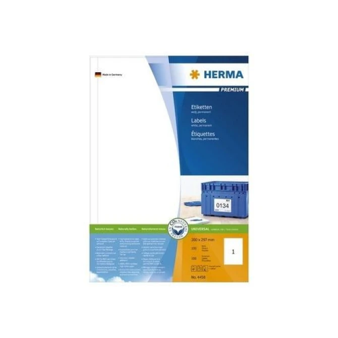 HERMA Premium permanent papieretiket 200 x 297 mm 100 vellen 1 etiket per A4-vel wit (pak 100 stuks)