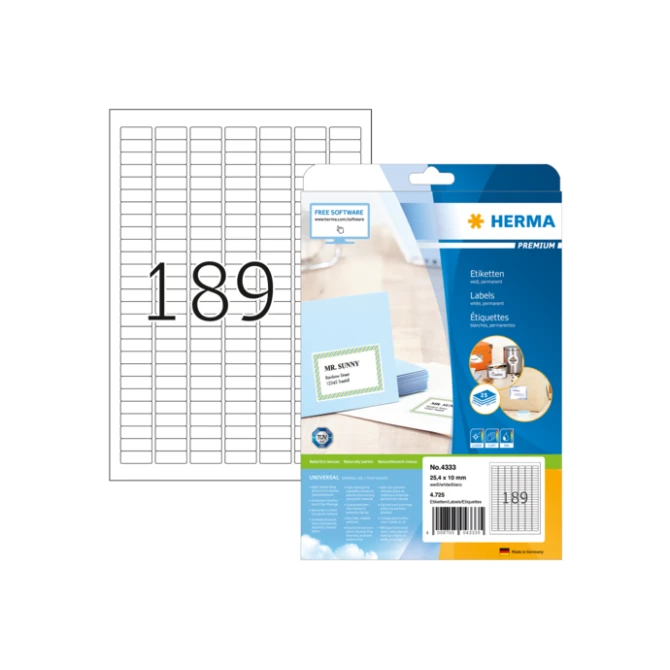 HERMA Premium permanent papieretiket 254 x 10 mm ronde hoek wit (pak 4725 stuks)