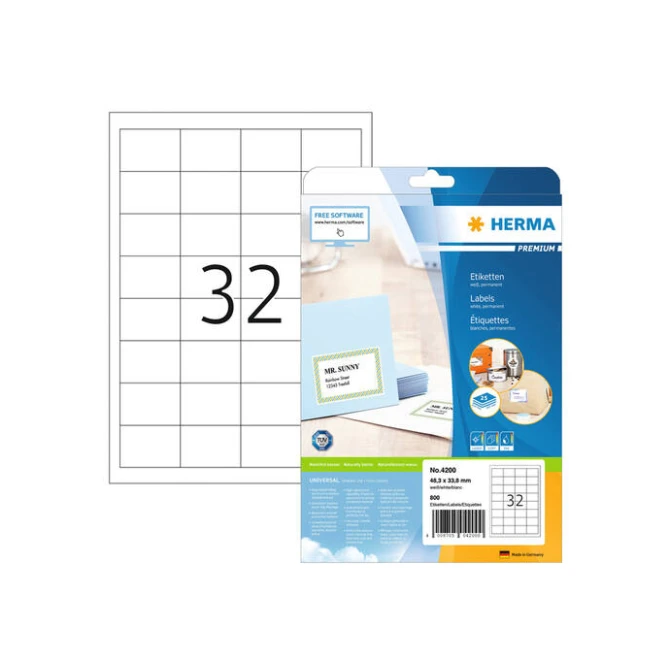 HERMA Premium permanent papieretiket 483 x 338 mm rechte hoek wit (pak 800 stuks)