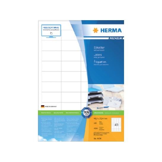 Herma Premium permanent papieretiket 48.5 x 25.4 mm 100 vellen 40 etiketten per A4-vel wit (pak 4000 stuks)