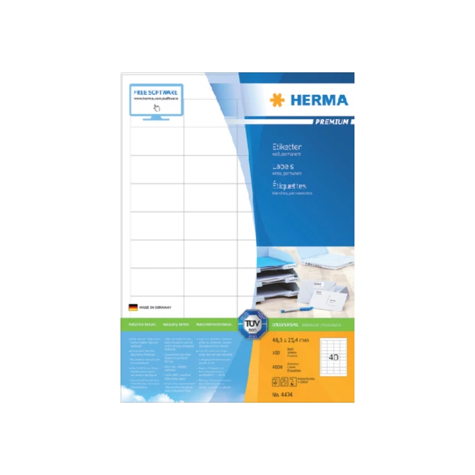 Herma Premium permanent papieretiket 48.5 x 25.4 mm 100 vellen 40 etiketten per A4-vel wit (pak 4000 stuks)