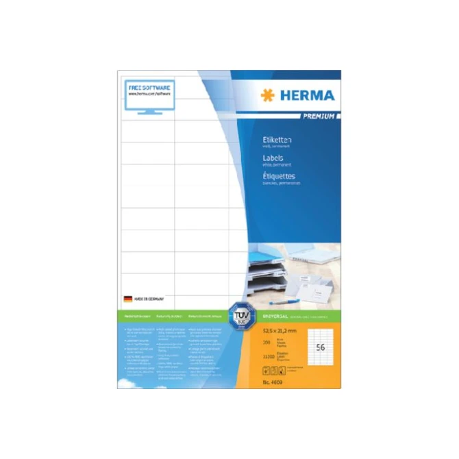 Herma Premium permanent papieretiket. 52.5 x 21.2 mm. rechte hoek. wit (pak 11200 stuks)