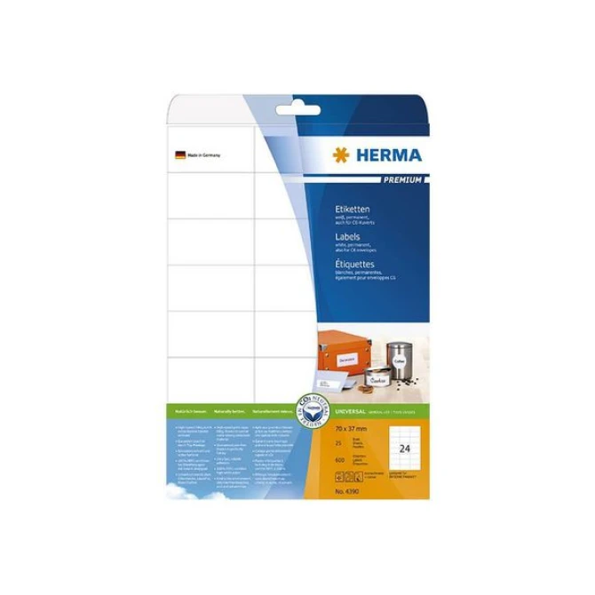 HERMA Premium permanent papieretiket 70 x 37 mm rechte hoek wit (pak 600 stuks)