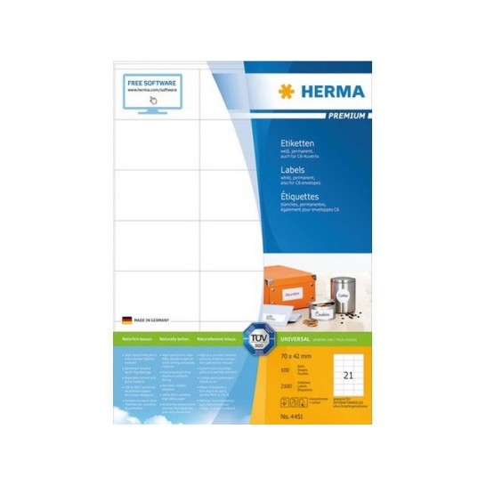 Herma Premium permanent papieretiket 70 x 42 mm 100 vellen 21 etiketten per A4-vel wit (pak 2100 stuks)