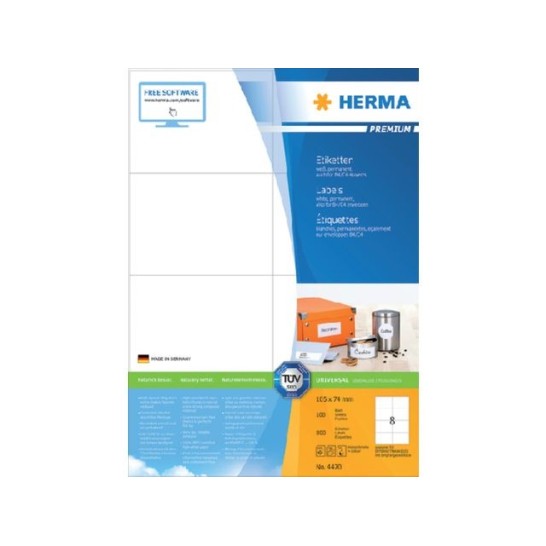 Herma Premium permanent papieretiket 74 x 105 mm 100 vellen 8 etiketten per A4-vel wit (pak 800 stuks)