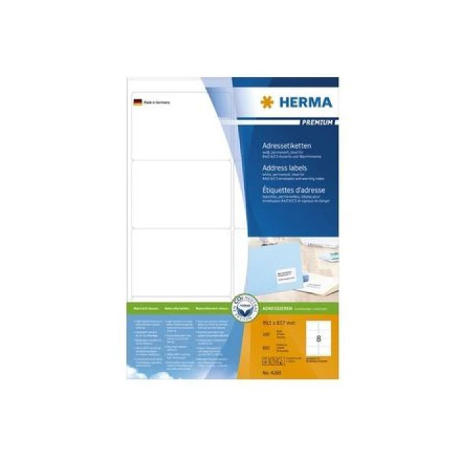 HERMA Premium permanent papieretiket 991 x 677 mm 100 vellen 8 etiketten per A4-vel wit (pak 800 stuks)