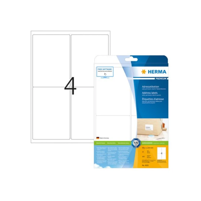 HERMA Premium permanent papieretiket 991 x 931 mm ronde hoek wit (pak 100 stuks)