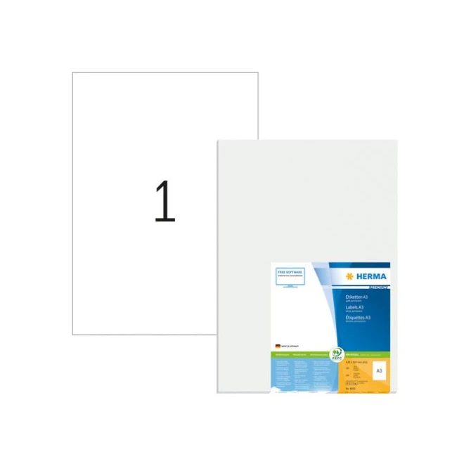 HERMA Premium permanent papieretiket A3 297 x 420 mm 100 vellen 1 etiket per A3-vel wit (pak 100 stuks)