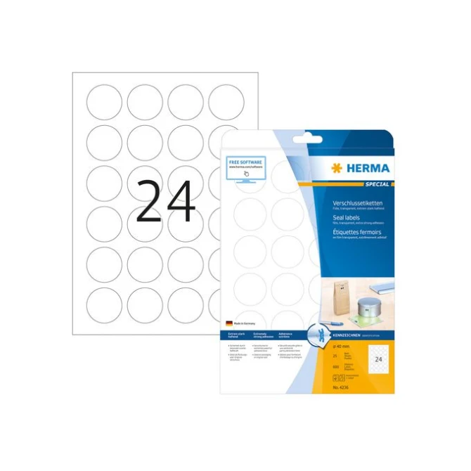 HERMA Sluit etiketten diameter 40 mm transparant mat (pak 600 stuks)