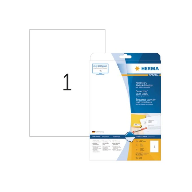 HERMA Special Etiket ILC Correctie 210 x 297 mm (pak 25 stuks) HERMA Special Etiket ILC Correctie 210 x 297 mm (pak 25 stuks)