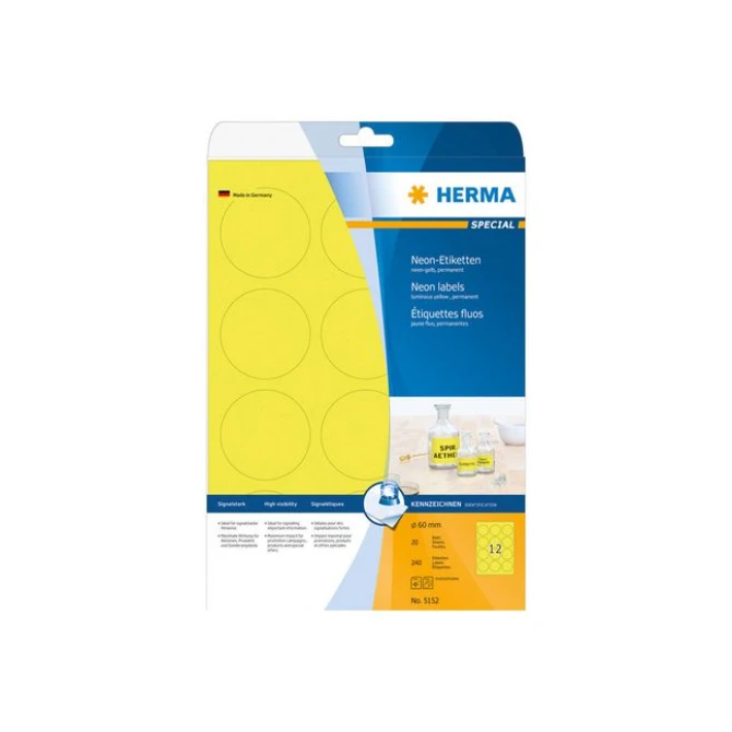 HERMA Special Etiket Rond 60 mm Fluor Geel (pak 240 stuks) HERMA Special Etiket Rond 60 mm Fluor Geel (pak 240 stuks)