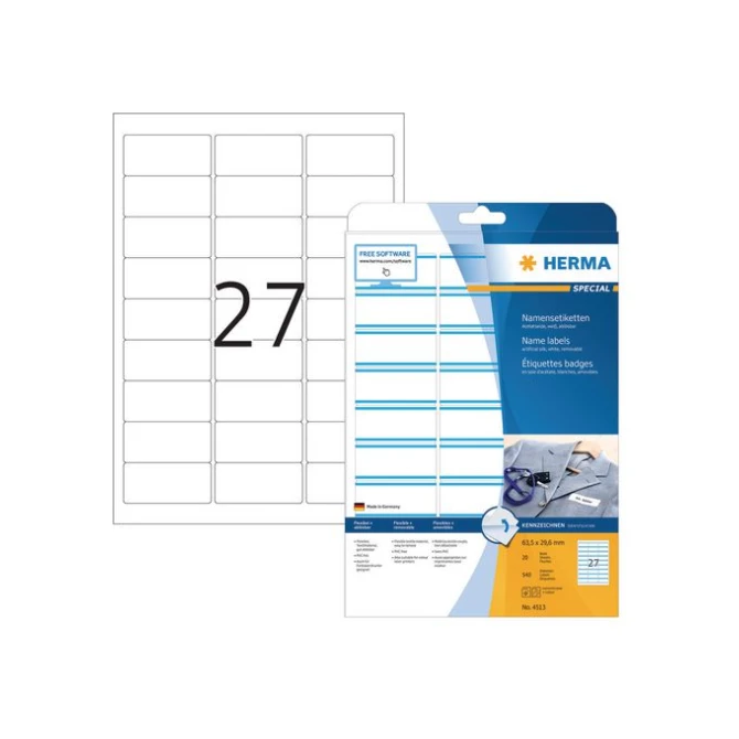 HERMA Special Textieletiketten voor naamlabels 64 x 30 mm Wit Met Blauwe Strepen (pak 540 stuks)