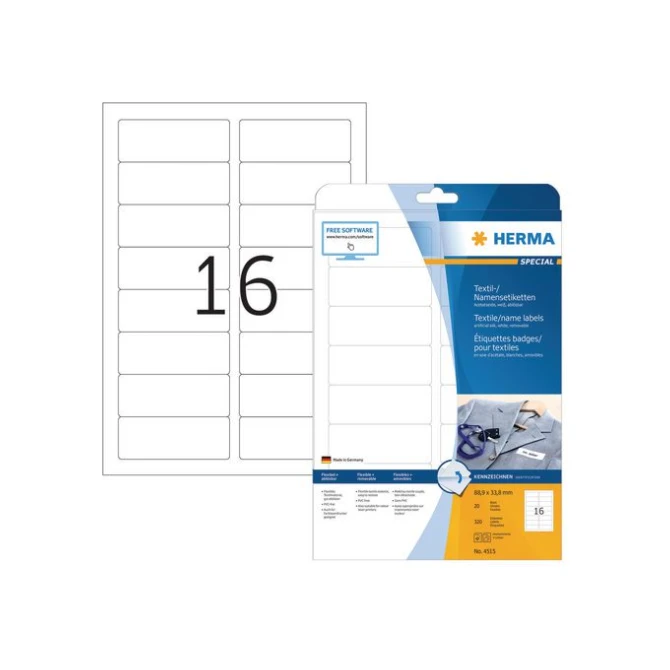 HERMA Special Textieletiketten voor naamlabels 89 x 34 mm Wit (pak 320 stuks)