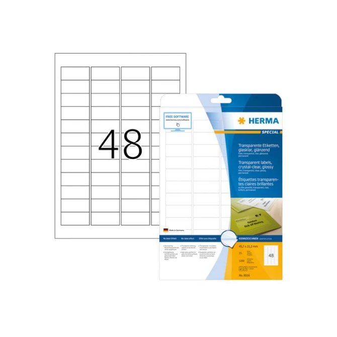 HERMA Transparante etiketten 457 x 212 mm 8016 (pak 1200 stuks) HERMA Transparante etiketten 457 x 212 mm 8016 (pak 1200 stuks)