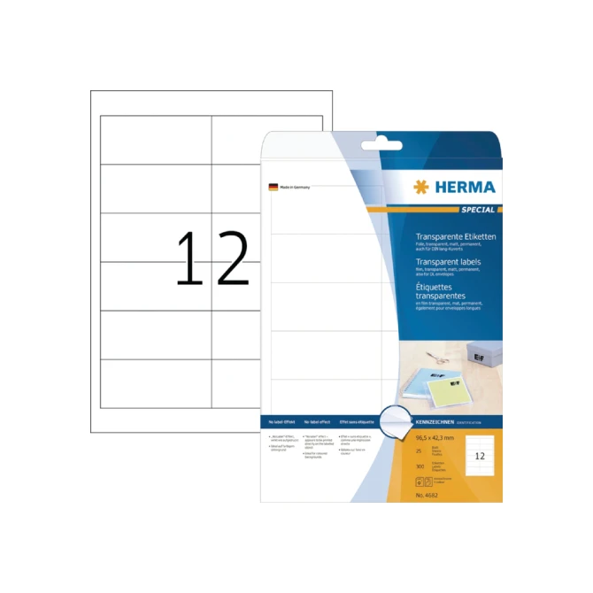 Herma Transparante folie etiketten 97x42.3 mm 4682 (pak 300 stuks) Herma Transparante folie etiketten 97x42.3 mm 4682 (pak 300 stuks)