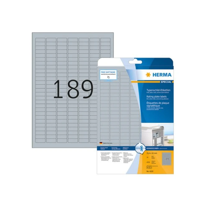 HERMA Typeplaatje-etiketten 254x10 mm zilver matt (pak 4725 stuks)