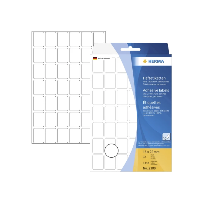 HERMA Universele etiketten met ronde hoeken 16x22 mm 2380 (pak 1344 stuks) HERMA Universele etiketten met ronde hoeken 16x22 mm 2380 (pak 1344 stuks)