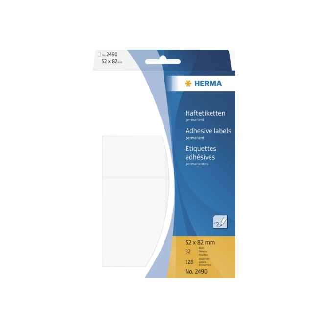 Herma Universele etiketten met ronde hoeken 52x82 mm 2490 (pak 128 stuks) Herma Universele etiketten met ronde hoeken 52x82 mm 2490 (pak 128 stuks)