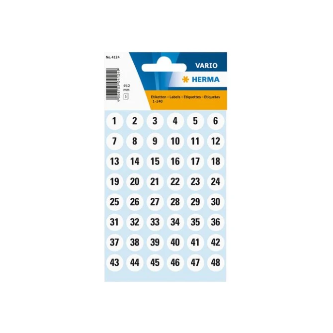 HERMA Vario Zelfklevende Cijfer Labels diameter 12 mm Wit met Zwarte cijfers (krimp 10 stuks) HERMA Vario Zelfklevende Cijfer Labels diameter 12 mm Wit met Zwarte cijfers (krimp 10 stuks)