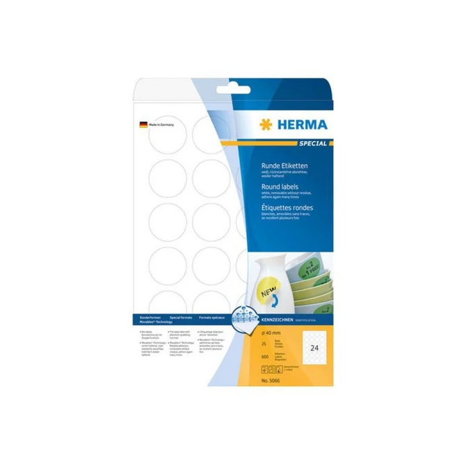 Herma Verwijderbaar papieretiket rond 40 mm wit (pak 600 stuks)