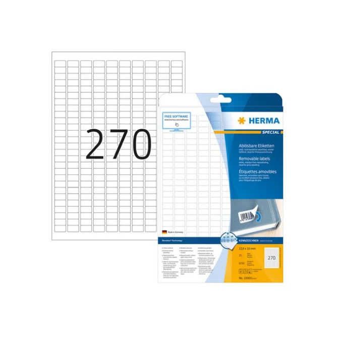 HERMA Verwijderbaar prijsetiket 178 x 10 mm 25 vellen 270 etiketten per A4-vel wit (pak 6750 stuks)