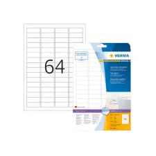 HERMA Verwijderbaar tabbladetiket 457 x 169 mm 25 vellen 64 etiketten per A4-vel wit (pak 1600 stuks)
