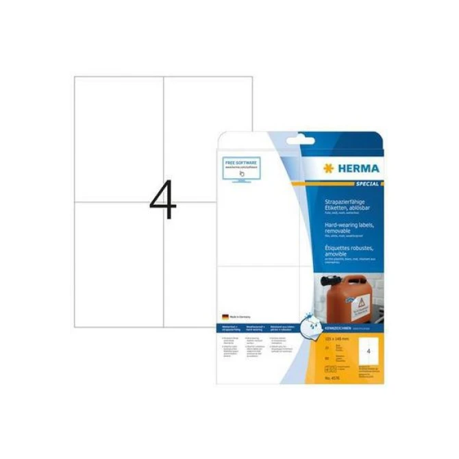 HERMA Verwijderbare Outdoor Folie-etiketten 105 x 148 mm Wit (pak 80 stuks)