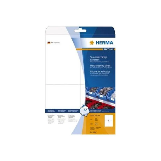 HERMA Weerbestendige folie etiketten 105x148 mm 4697 (pak 100 stuks) HERMA Weerbestendige folie etiketten 105x148 mm 4697 (pak 100 stuks)