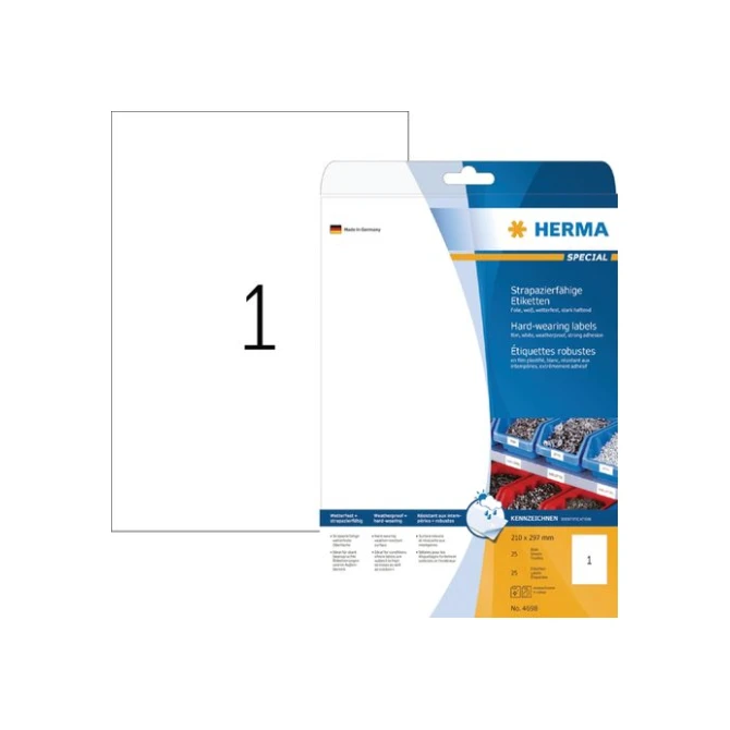 HERMA Weerbestendige folie etiketten 210x297 mm 4698 (pak 25 stuks) HERMA Weerbestendige folie etiketten 210x297 mm 4698 (pak 25 stuks)