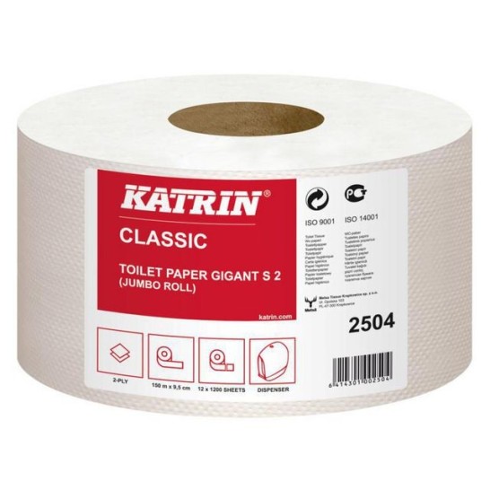 KATRIN Classic Gigant Toiletpapier S2 2-laags 600 vel per pak Wit (pak 12 x 150 meter)
